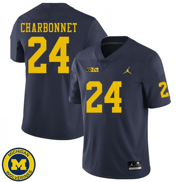 Mens Michigan Wolverines #24 Zach Charbonnet Navy University Jersey